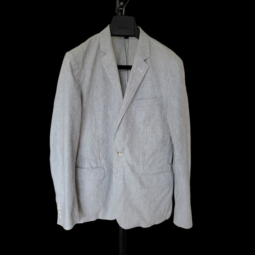 J.Crew Ludlow Blazer 38R Blue White Stripe Cotton Linen Somelos Sport Coat Mens
